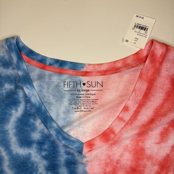Fifth Sun Womens Tie-Dye Twist Front Patriotic Top Size XXLarge Red White Blue - Picture 2 of 5